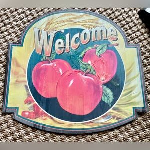 Nostalgic Vintage. 15x15” Welcome (with apples) Tin sign.